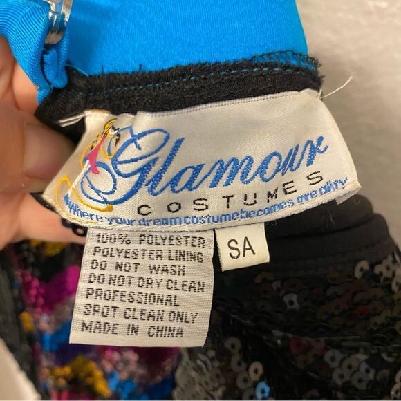 Glamour solo dance costume 2 piece style chevron rainbow black sequin Leotard SA - Picture 9 of 12